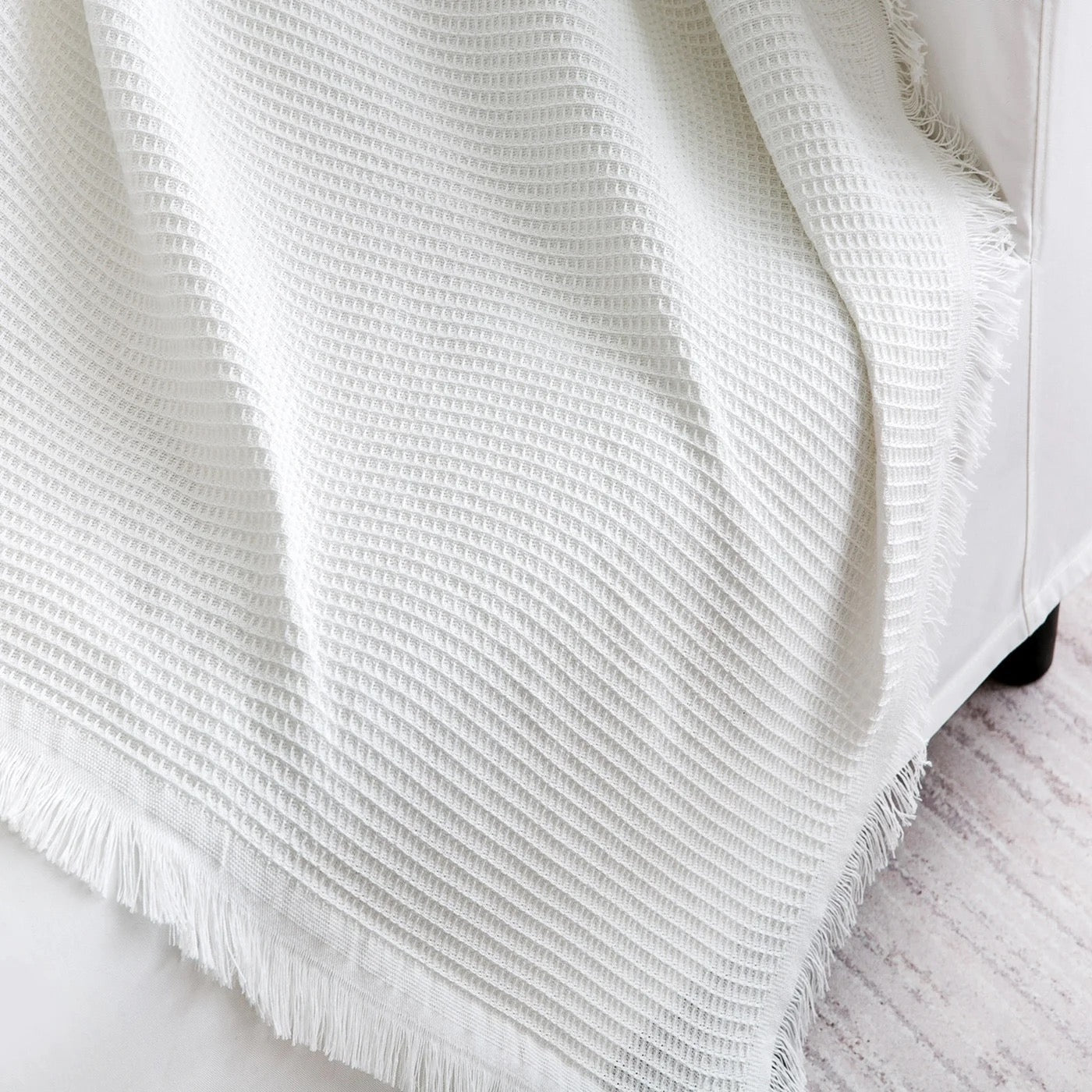 White Knitted Throw Blanket | Waffle Design