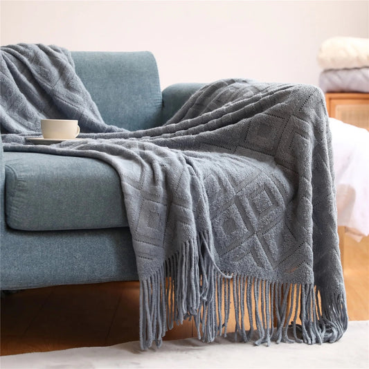 Diamond-Knit Throw Blanket | Geometric-Design