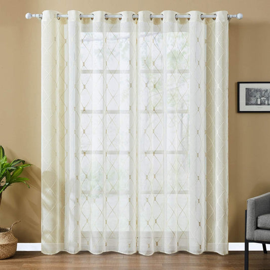 Embroidered Diamond Grommet Sheer Curtains