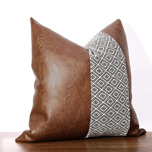 Faux Leather Throw Pillow Case | Diamond Pattern
