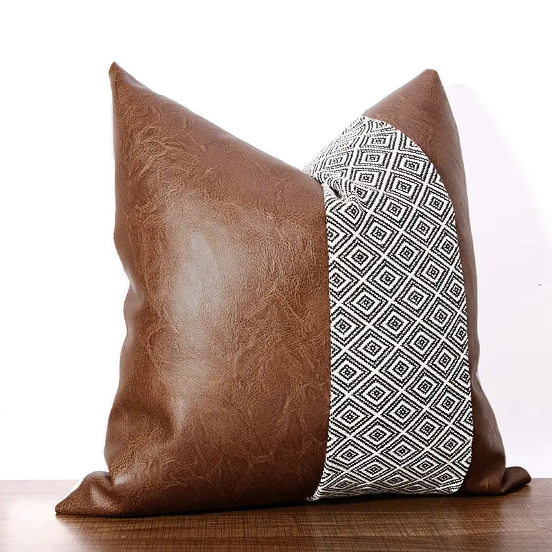 Faux Leather Throw Pillow Case | Diamond Pattern | Set of 2