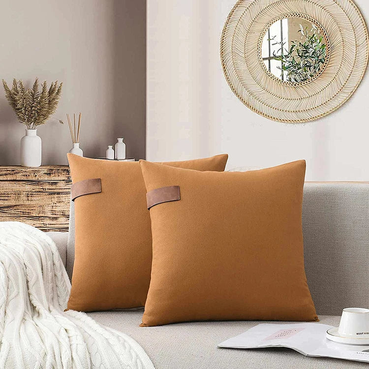 Premium Throw Pillow Covers | Leather Strap | Set of 2